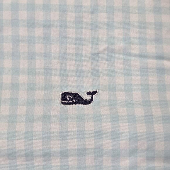 Vineyard Vines Shirt Mens Large Blue Gingham Slim Fit Whale Embroidered Logo - Picture 2 of 10